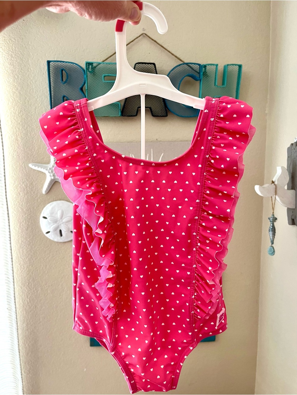Ruffle Butts Hot Pink & White Heart Ruffle One-Piece size 3T
